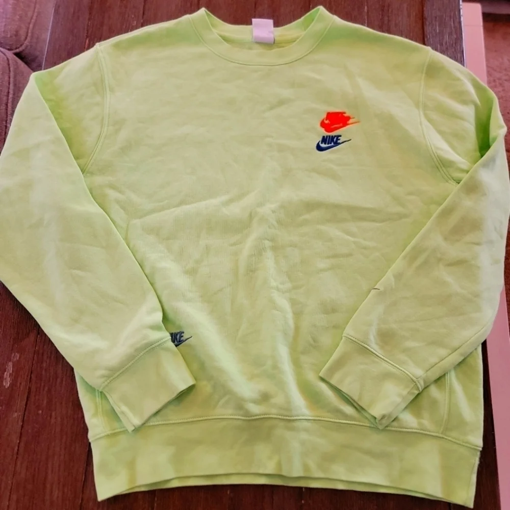 Nike Sportswear Multi Embroidered Logo Sports Round Neck Pullover 'Neon Green' M